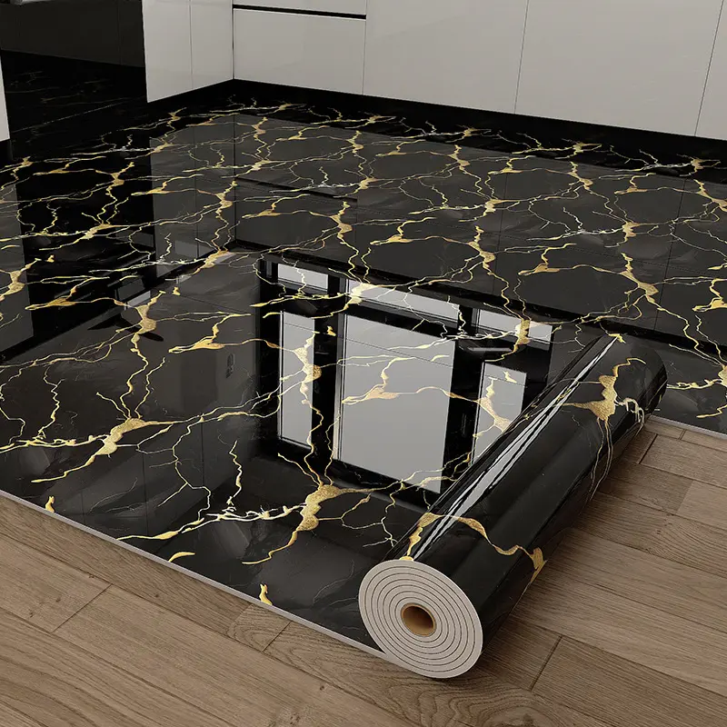 23in×118in Marble Pattern Wallpaper Roll, Waterproof Floor & Wall Sticker, Thickened Self-Adhesive, Easy Clean & Install, DIY Decor for Kitchen, Bedroom, Living Room, Bathroom — Vinyl Flooring