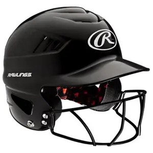 Rawlings Black Baseball Batting Helmet with Mask - Coolflo Venting, 1 Size, Standard Fit Sports Collectibles Accessory