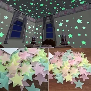 100pcs Luminous Star Stickers for Bedroom Living Room Ceiling Decoration Glow in Dark Pastel Colors Stars Wall Decals