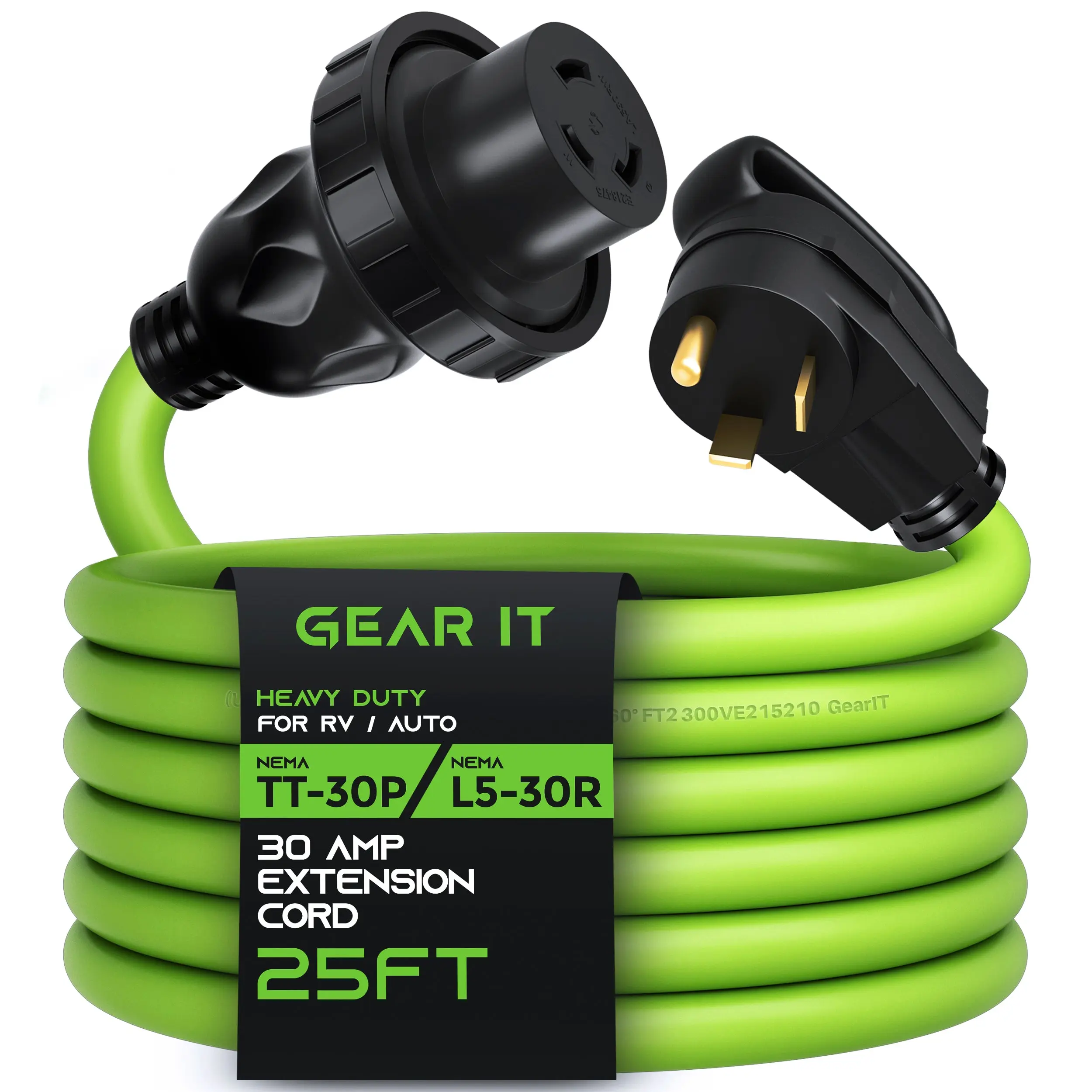 GEARit 30 Amp RV Extension Cord 25 Ft, NEMA TT-30P to L5-30R 30amp Generator Cord, 10/3 STW 10 AWG 3 Prong Twist Lock, 125V Heavy Duty Power Cord for RV Camper Trailer & Portable Generator
