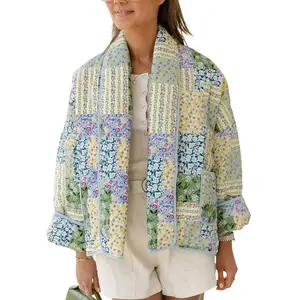 Women's short floral quilted jacket, cardigan, printed lightweight front placket, padded down jacketRAIMENTRY
