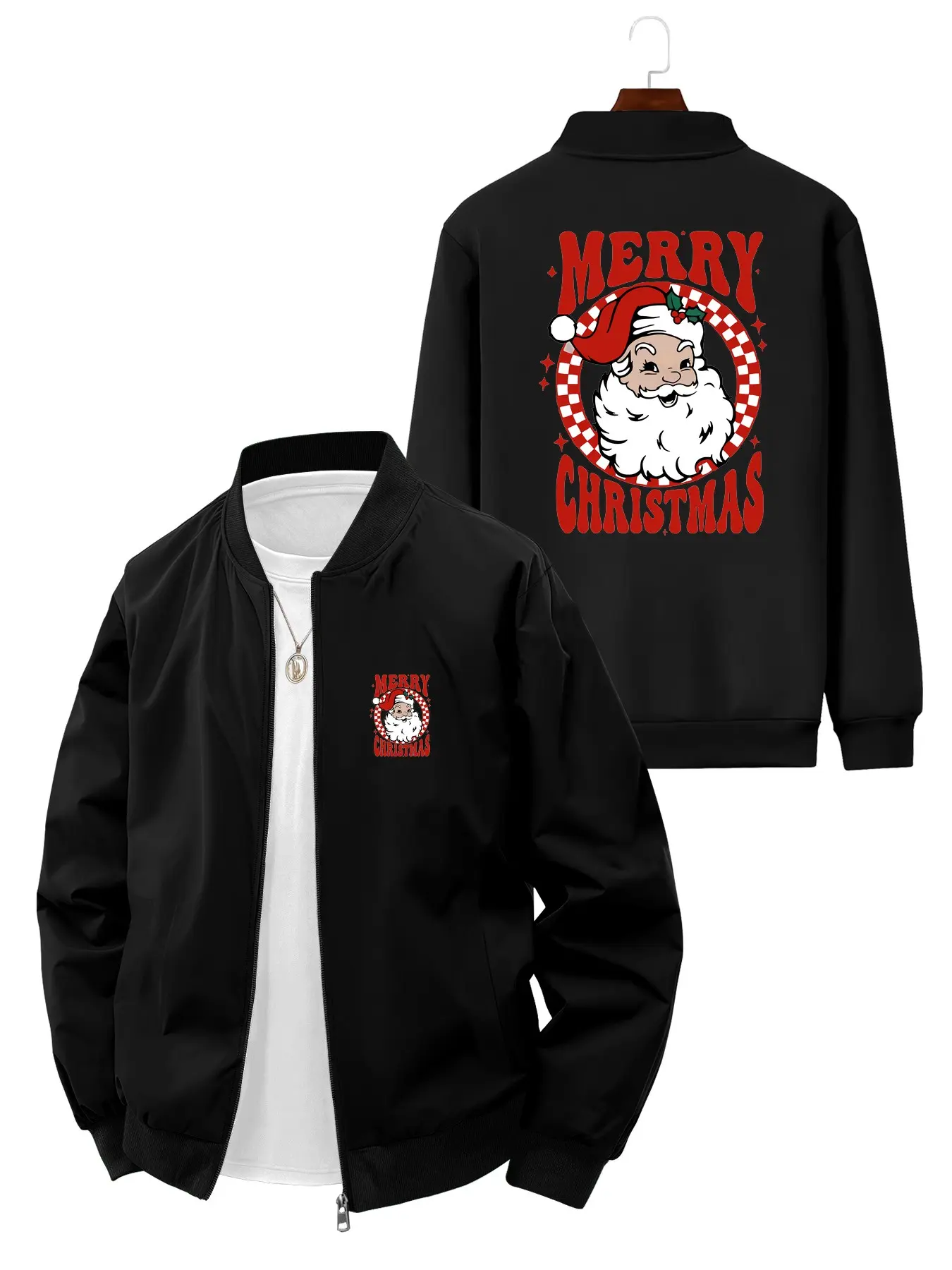Christmas Holiday Casual Men's Santa Claus Pattern Printed Jacket for Daily Wear and Holiday Celebrations