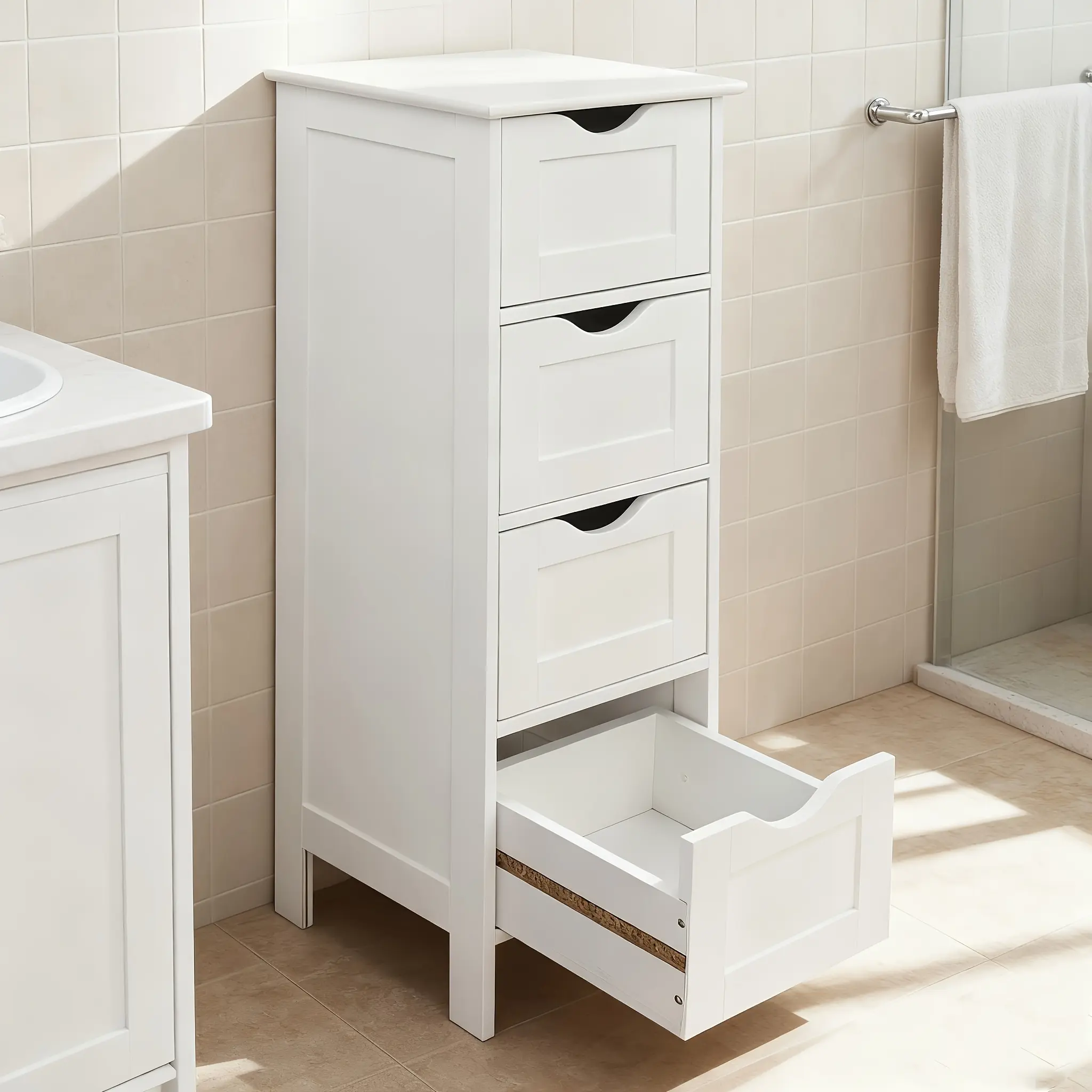 Concise 4 Drawers Storage Cabinet, Storage Drawer Unit, Space-Saving for Daily Organization, White