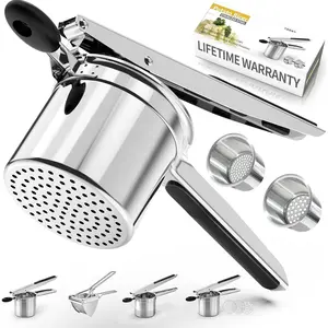 Potato Ricer for Mashed Potatoes, 15oz with 2 Interchangeable Cups Spaetzle Maker for Fluffy Mashed Potatoes, Detachable Heavy Duty Stainless Steel Potato Masher for Baby Food