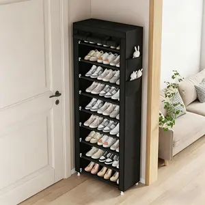 Multi-Layer Non-Woven Shoe Rack, 10 Layers 9 Compartments Thick Design, Includes 2 Pouches, Dustproof Moisture-Resistant, Home Storage Organizer, Multilayer Storage