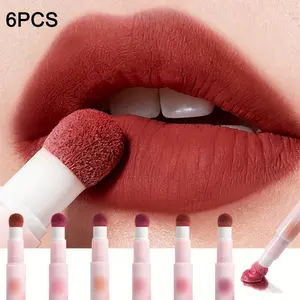 6Pcs Twist-up Sponge Lip Gloss Set Long Lasting Matte Makeup Waterproof Transferproof Twist Lipstick Smooth High Color Easy To Apply Lip Tint Buildable Coverage Cosmetic DealsForYouDays