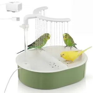 Automatic Bird Cage Bath, 2-in-1 Shower & Bath with Pump, Water Circulation, Adjustable Flow, Non-Slip Perch, Large Basin, Suitable for African Grey, Cockatiel, Conure, Budgie, Lovebird, Bird Cage Accessories