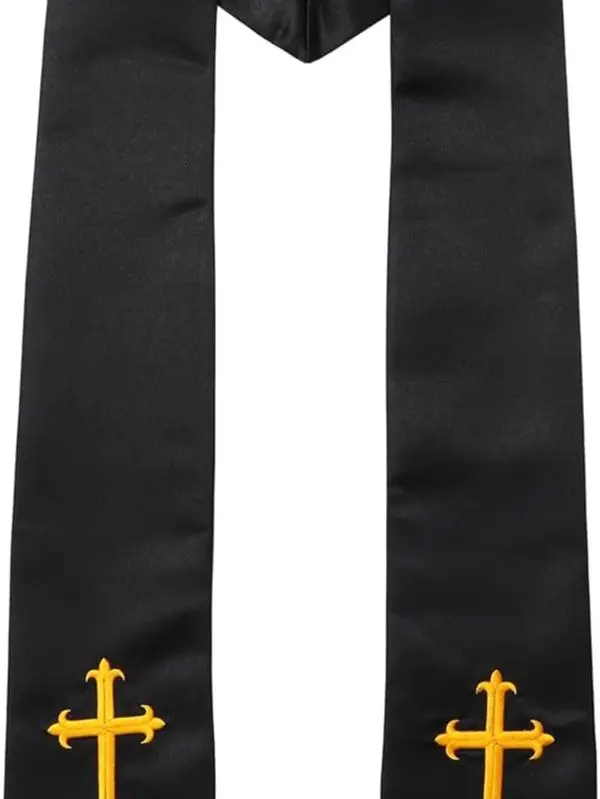Clergy Stole & Choir Stole with Embroidered 60/72" | Thick Polyester Fabric Shiny Satin, Pair with Priest Costume & Collar, Church Sash for Wedding Officiant Pastor