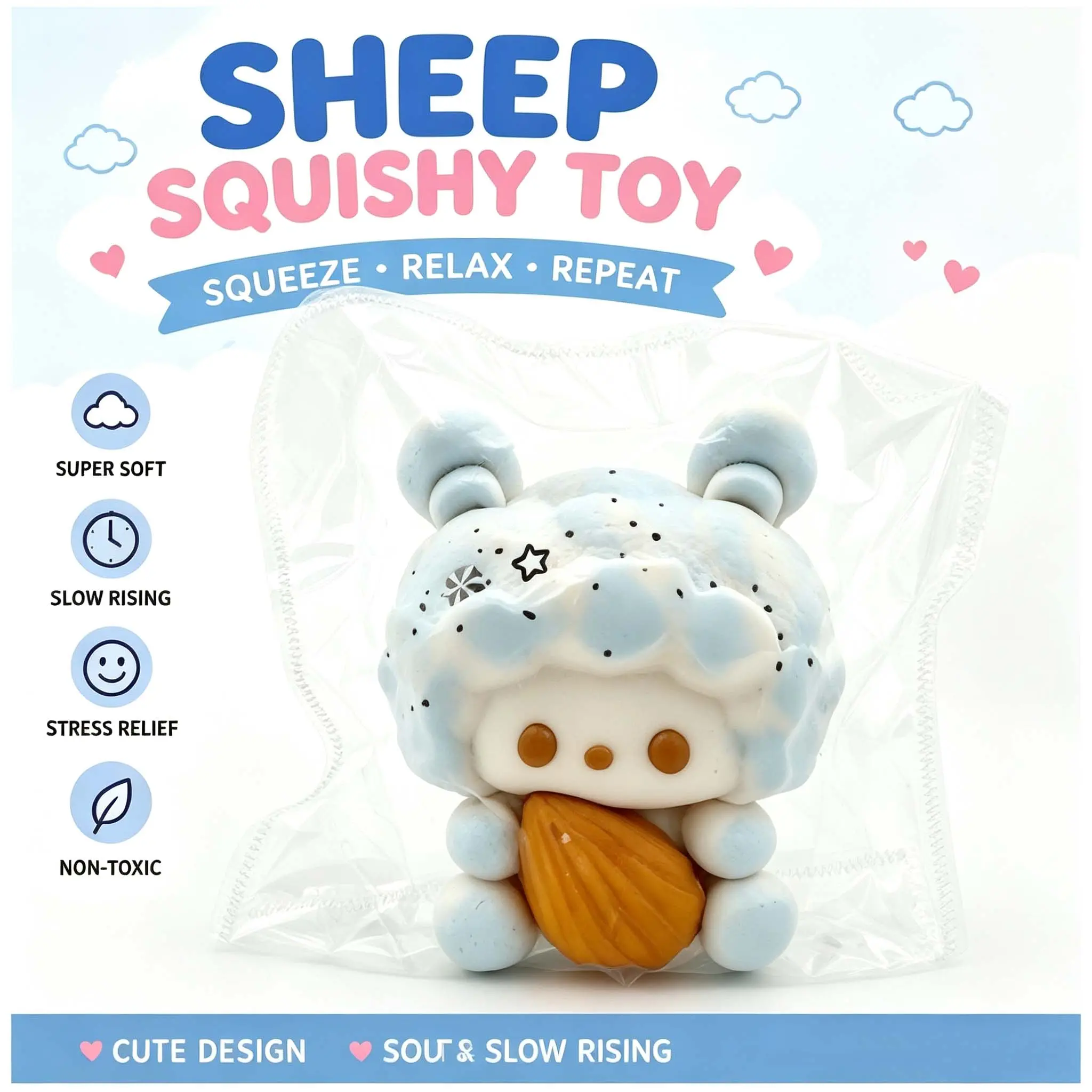 Sheep Squishy Toy, Cute Kawaii Animal Stress Relief Fidget Toy, Soft Slow Rising Squeeze Toy, Adorable Gift for Kids & Adults