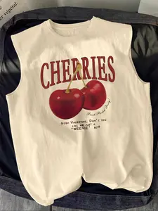 Men's Cherries Print Stretch Tank Top, Regular Fit Casual Comfy Sleeveless Top for Summer, Men's Clothes for Daily Wear, Vest Tops, Socks