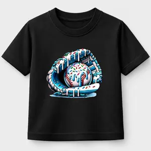 Baseball Drip Ice Cream Sprinkles Baseball Glove T-Shirt For Young Boys Girls T-shirt Crewneck Light Cotton