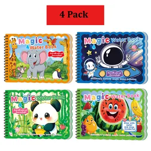 Hatwoo 4 Pack Magic Water Book With Pen (Random Color), Large Size Educational Magic Water Painting Book, Reusable Graffiti Filling Book, Christmas Gift