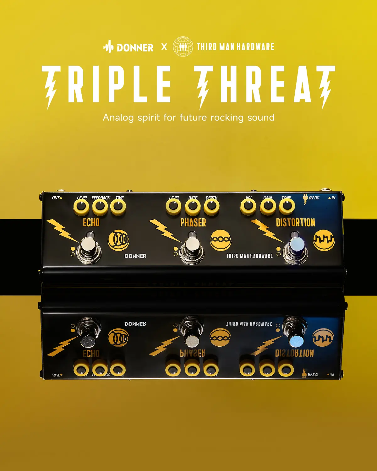 Donner X Third Man Hardware Triple Threat Adjustable 3-in-1 Analog Multi-Effects Pedal for Electronic Guitar