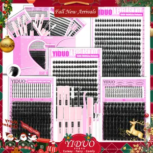 YIDUO 6 Styles Volume Lash Clusters Lashes Kit 100D/150D/200D/300D/Spiky/Bottom Lashes Clusters Kit 5-21mm Cluster Eyelash Extension Kit 921 Pcs D-Curl With Lash Bond and Seal*2, Lash Remover，Lash Tweezers,Eyelash Brush DIY at Home Easily