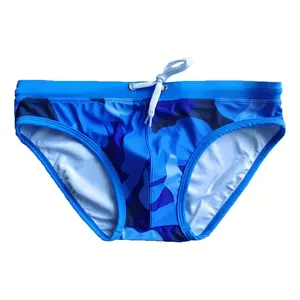 Men's Camo Print Swim Brief, Casual Comfy Breathable Swim Brief for Beach Swimming, Men's Swimwear for All Seasons