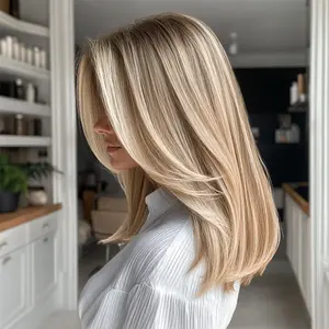 SMILCO/20 Inches Ombre Brown Ash Blonde 13*4 Free Part Medium Synthetic Wig/SM9871