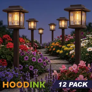 Hoodink 12 Piece Upgraded LED Solar Pathway Light, Waterproof Outdoor Garden Lighting for Driveway, Walkway, Patio and Lawn - Warm White/3000K, IP44, Easy Installation, Brown Hard Plastic Finish, Outdoor Lighting | Decorative Pathway Lights |Energy Saving