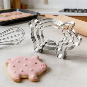 Pig Cookie Cutter Set, 3pcs Stainless Steel Farm Animal Pig-Shaped Biscuit & Sandwich Cutters for Pastries, Dough, Crafts& Party Baking, Small to Large Size, Holiday Baking Supplies