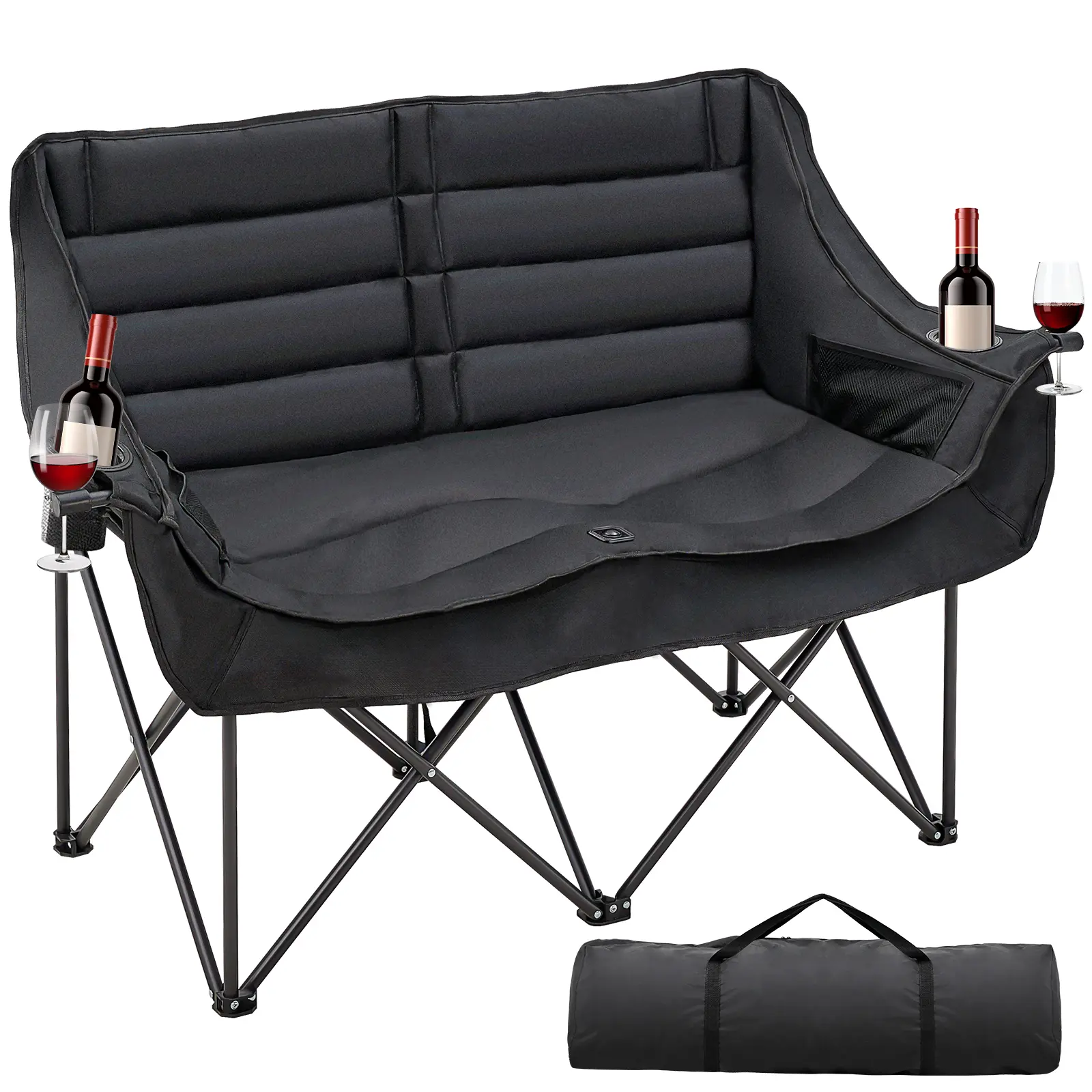 Lilypelle 1000LBS Oversized Double Camping Chair, Folding Loveseat Camping Chair with Cup Holders & Side Pockets, Heavy Duty 600D Oxford Portable Double Chair for Camping, Patio, Backyard, Outdoor