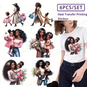 6pcs/Set Mom & Picture Heat Transfer Stickers - DIY Washable Iron-On Patches for T-Shirts, Personalized Family Decor, Diy Flower Decor, White Vinyl with Colorful Floral , Family Photo Stickers | Heartfelt Design | Durable Vinyl, Diy Material