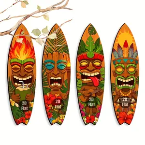 4-Piece wooden surfboard wall decoration, fun tiki bar decoration party decoration, wooden wall hanging logo country farmhouse wall decoration, suitable for family bedroom/ living room/ bar party decoration, Home Decor Ornaments