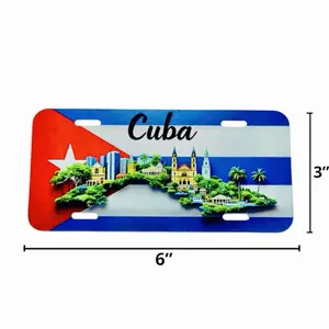 Mini chapa imantada para frigorífico 6x3. Bandera con isla de Cuba en 5D.