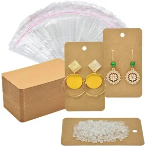 Twavang Earring Display Cards with 100Pcs Earring Holder Cards, 100 Pairs Clear Earring Backs and 100Pcs Self Adhesive Bags for Earrings Jewelry Display (Brown, 3.5" x 2")