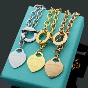 Thick Link Heart Tag Necklace, Engraved Heart Pendant with Toggle Clasp, Sleek Minimalist Statement Jewelry, Durable & Tarnish Resistant, Perfect for Office & Casual Wear, Stackable Layering Accessory, Comfortable All-Day Wear, Great Gift for Any Occasion