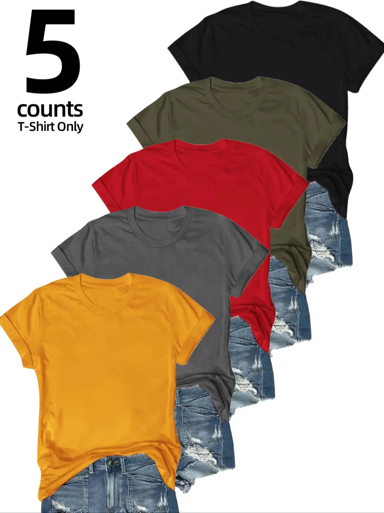 Women's Minimalist Solid Round Neck Tee, Basic Short Sleeve T-shirt for Summer, Casual Women's Top for Daily Wear