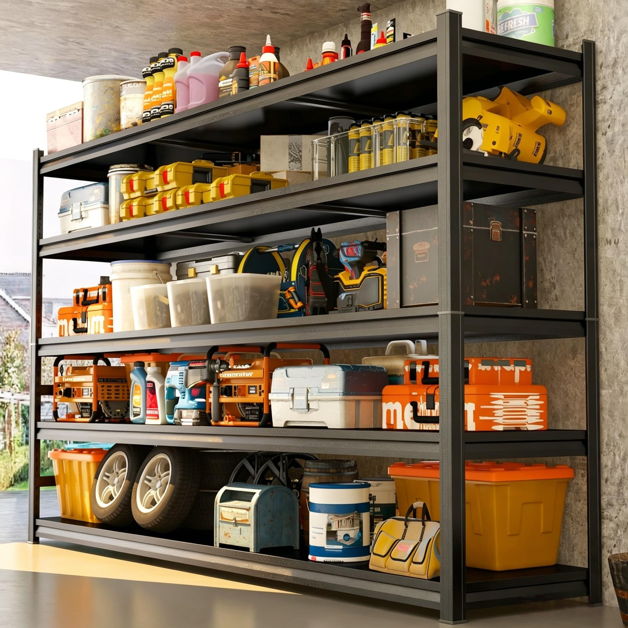 3000 Lbs Heavy-Duty 5-Tier Metal Garage Shelf Unit, Adjustable Industrial Steel Storage Rack for Pantry, Kitchen, Basement, and Warehouse