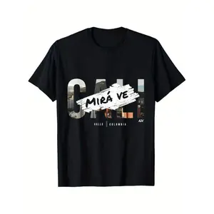 Cali Urban Colombia-Inspired 100% Cotton T-Shirt - Mirave Cityscape Print, Sleek Black, Crew Neck, Casual Fit for Men & Women - Ideal Gift for Parents