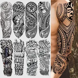 8 Sheets Full Arm Maori Tribal Totem Temporary Tattoos, Fake Tattoos, Waterproof Long-Lasting Realistic Mechanical Arm Peel Off Tattoo Stickers for Men Women Adults