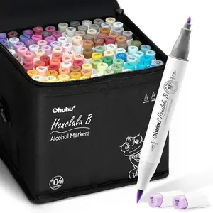 Ohuhu Alcohol Markers: Brush & Fine / Chisel - 104-color - Double Tipped Alcohol Based Art Marker Set for Artists Adults Coloring Illustration - Refillable - Honolulu & B Series of Ohuhu - Valentine's Day Gift