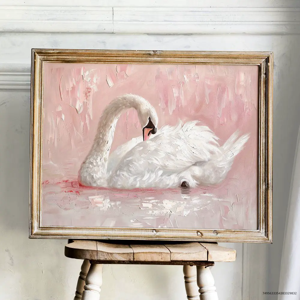 blush pink swan painting vintage Printable Wall Art nursery Decor Pink vintage Painting print poster Coquette Wall Art cottagecore Decoration Photo Artistic Room Gift