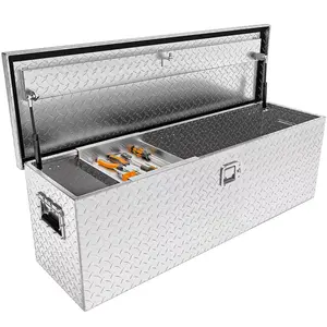 YITAMOTOR 48 Inch Truck Bed Tool Boxes Heavy Duty Aluminum with Sliding Shelf, Diamond Plate Tool Box for Pick Up Truck RV Trailer, Chest Storage Organizer with Lock and Keys, Silver tool  box
