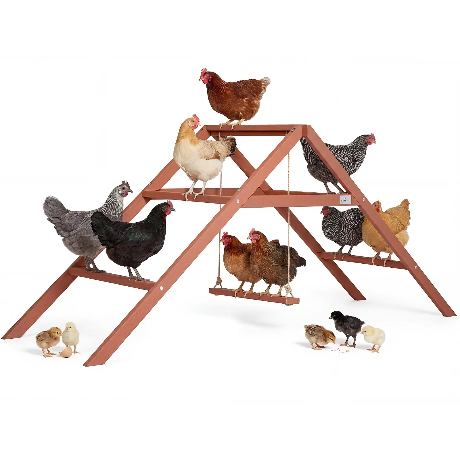 PETSFIT Wooden Chicken Perch & Roosting Bars for 10-12 Chickens–3-Layers Design with Swing, Durable Fir Solid Wood for Outdoor Coops,Easy Assembly & Cleaning,Promotes Healthy & Happy Chickens