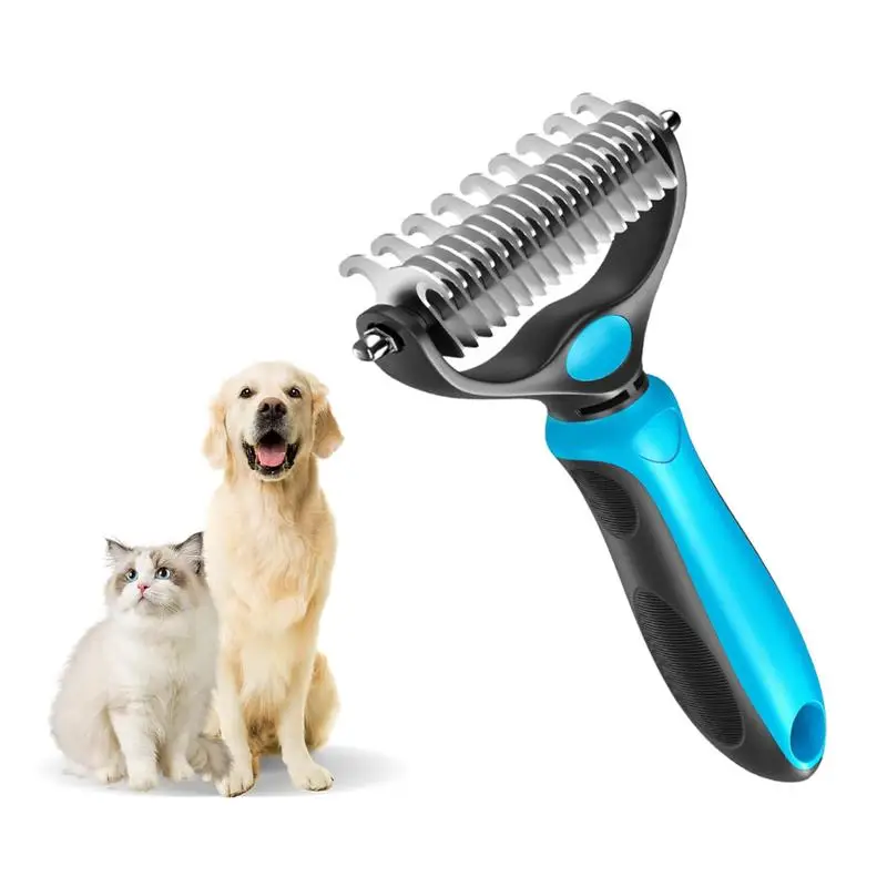 Double Sided Pet Grooming Brush, Professional Pet Hair Removal Comb with Ergonomic Handle, Dog & Cat Grooming Tool, Dog & Cat Supplies