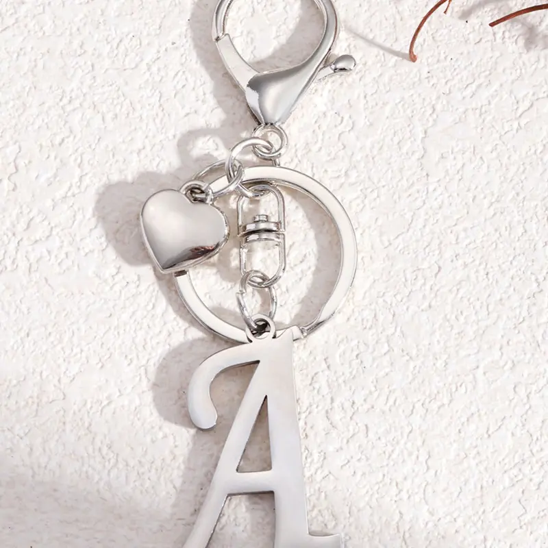 Women Girls Silver Color Stainless Steel Heart Letter Keychain For Bags, Handbag Backpack Charm, Heart Design Keychain, Personalized Gift, Car Key Holder, Keychain Bag Pendant, Keychain For Purse, Keyrings
