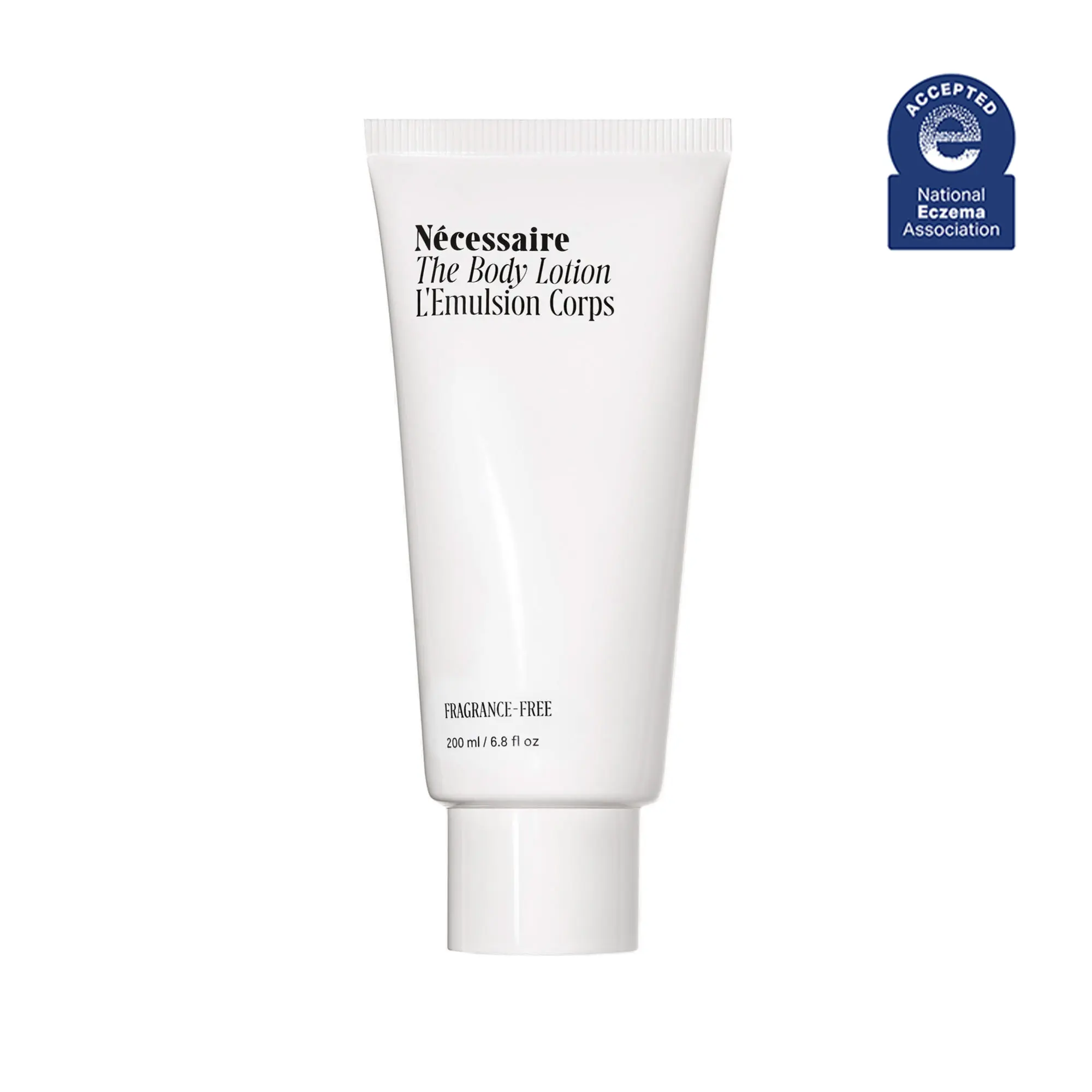 Nécessaire The Body Lotion Fragrance-Free. Firming Body Lotion for Women & Men. 48 Hour Moisture. 5 Peptides, 2.5% Niacinamide, Vitamin C/E + Omega 6/9. Non-Comedogenic. 6.8 fl oz.