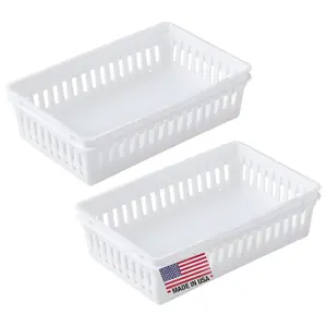 Tribello Plastic Bin Baskets - White Storage Tray Containers for Organizing, Organizer for Drawer, Rectangle 9 x 6 x 2 Inch - Made in USA