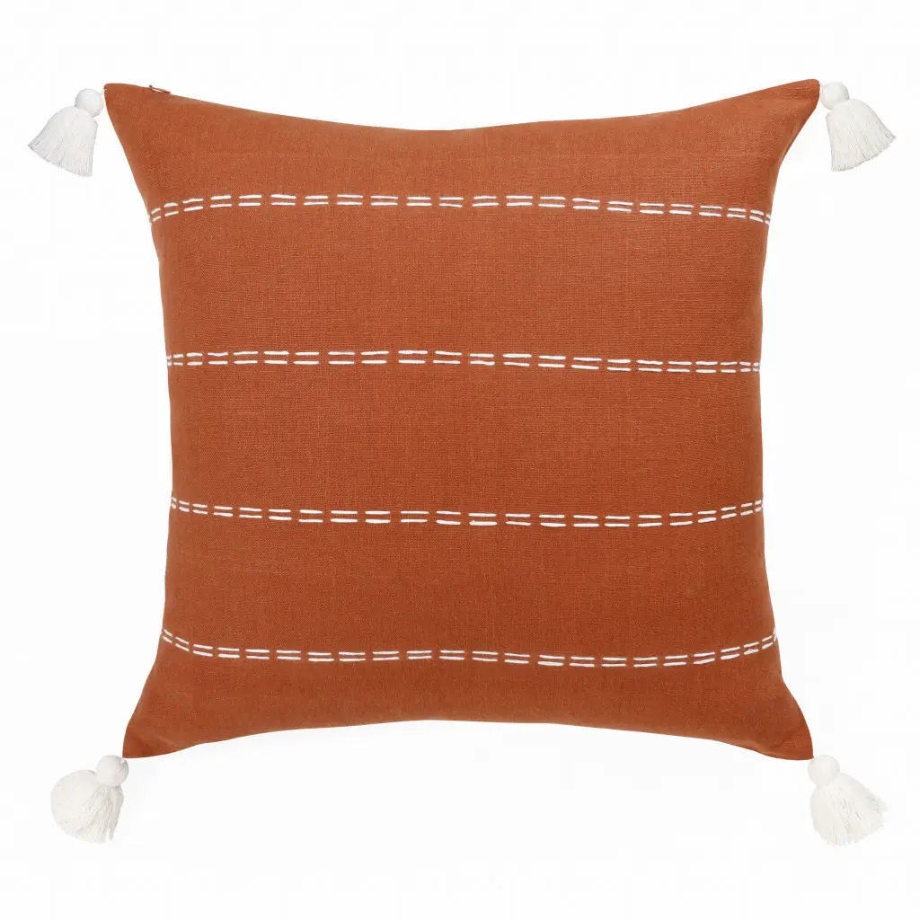 Indoor Decor Square Shape 2-Piece Orange Striped Linen Cushion Set, 4x20x20in, 360-Degree Stand, Zippered Cover, Contemporary Home Textile Soft Furnishing