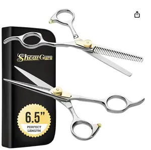 Professional Barber Kit/Salon Haircut Scissors Cutting Set - 6.5"-Straight Edge Razor Sharp Barber Scissors + Texturizing Thinning Shears Styling Hair for Women Men
