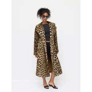 Cider Oversized Leopard Notched Collar Button Faux Fur Longline Coat