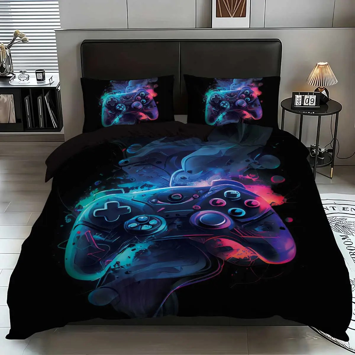Game Controller Pattern Bedding Set, 3 Counts/set Bedding Duvet Cover & Pillowcase, Soft Comfortable Bedding Set for Home Bedroom, Room Accessories, B