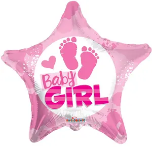 18" It's a Girl Foot Print Star Shape Helium Foil Balloon (5 PACK) #15379