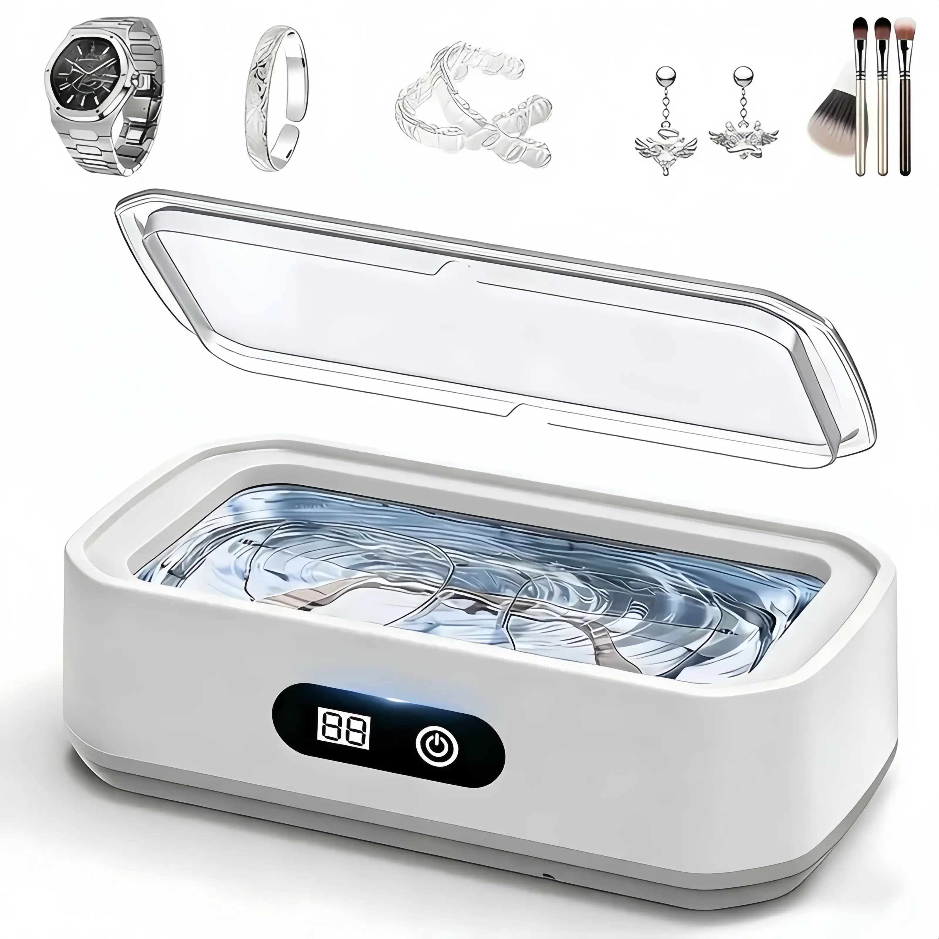 Ultrasonic Cleaner with 304 Stainless Steel Tank, 5 Timer Settings, Deep Cleaning Device for Jewelry, Glasses, Watches, Dentures, Retainers, Coins & Small Metal Parts