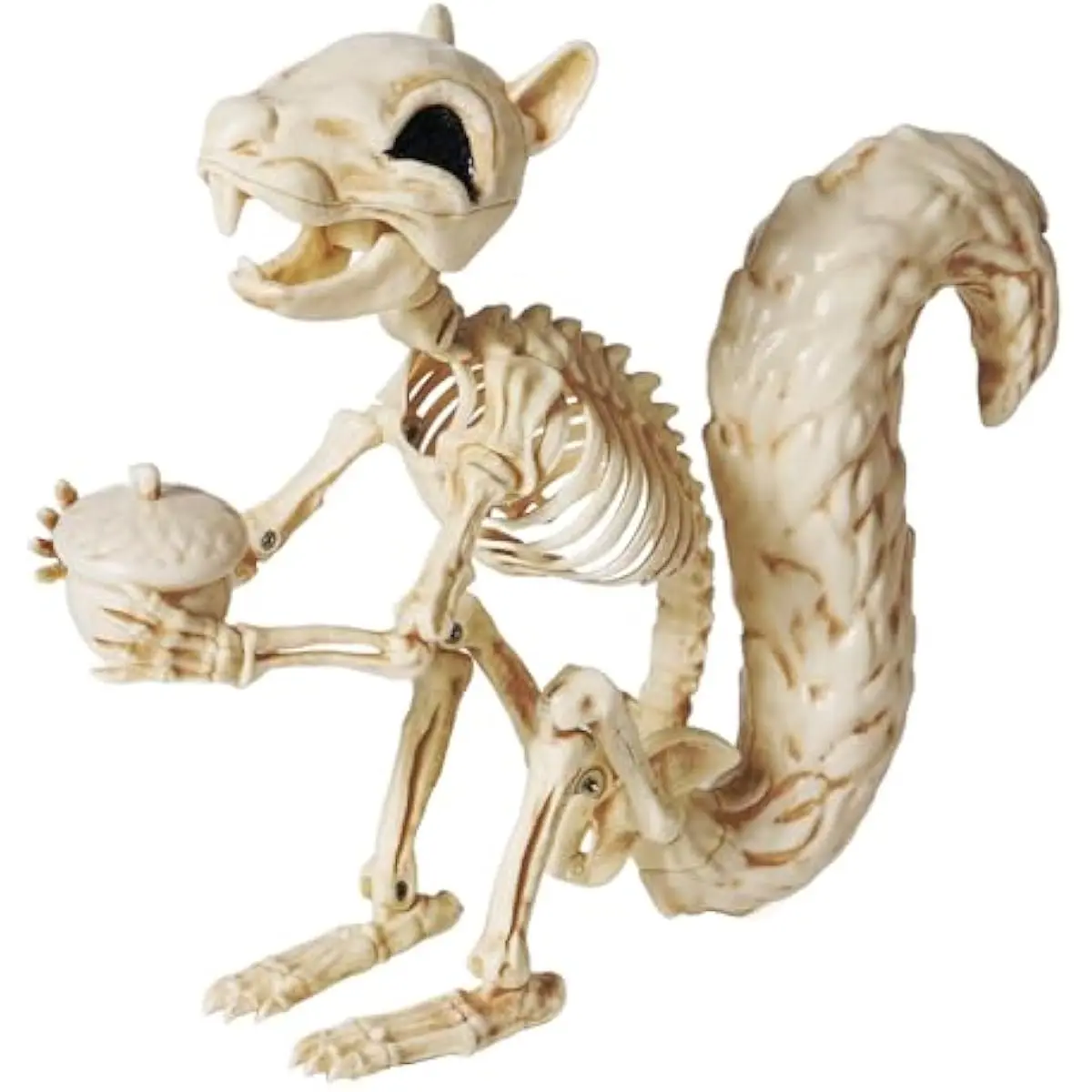 Squirrel Skeleton Halloween Decoration 9.1 Inch Animal Posable Skeletons Movable Joints Plastic Bones with Pine Cones for Halloween Haunted House Decor Spooky Scene Garden Patio Party Prop
