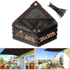 90% Black Shade Cloth- 20 x 30 FT Sunblock Garden Shade Cloth, Sun Shade Mesh Tarp with Reinforced Grommets for Greenhouse, Garden, Patio, Backyard, Plants, Chicken Coop, Pergola