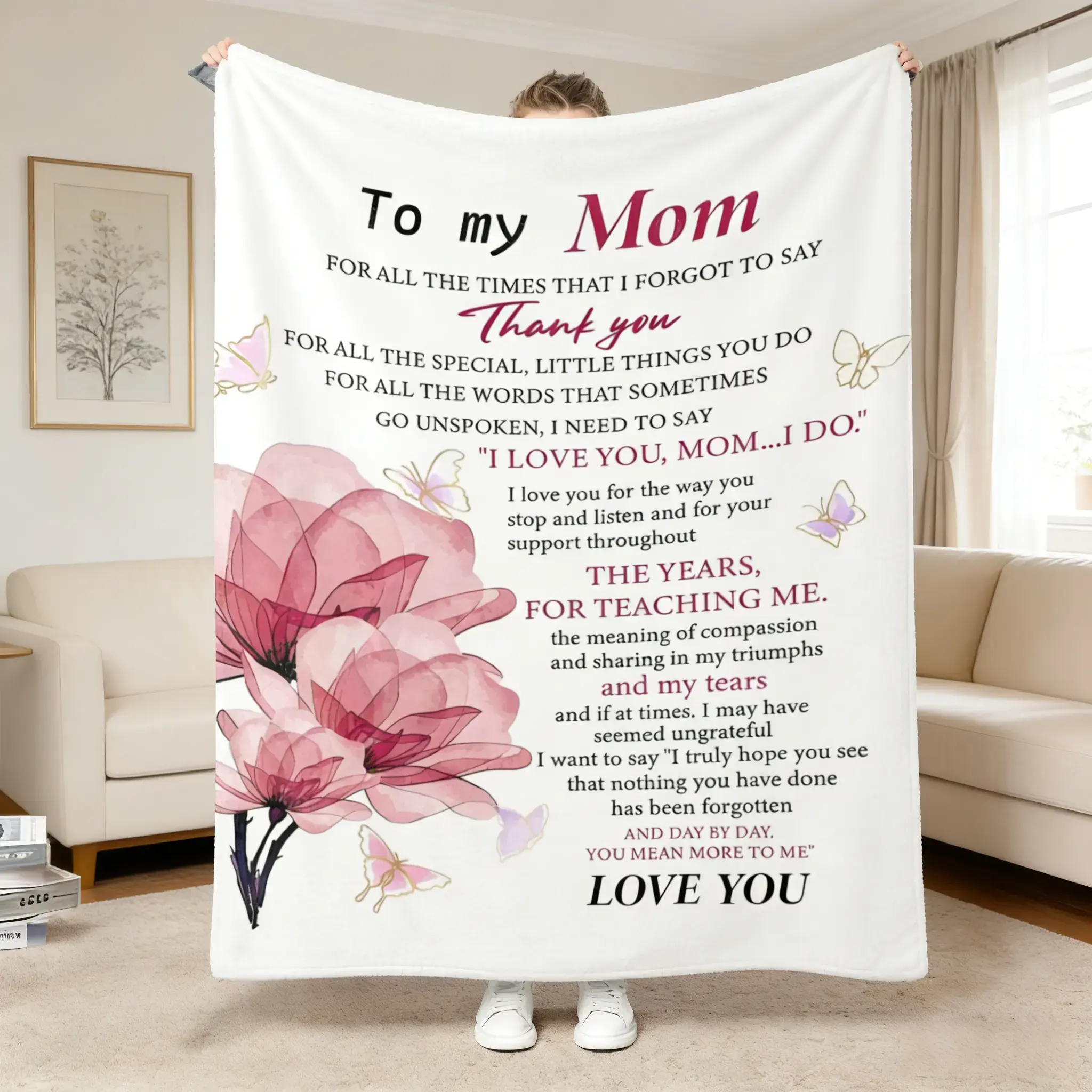 Cozy Plush Fleece Blanket Body Warming Soft Fuzzy Bedding Throw for Mother's Day Birthday Gift from Daughter Son to Mom