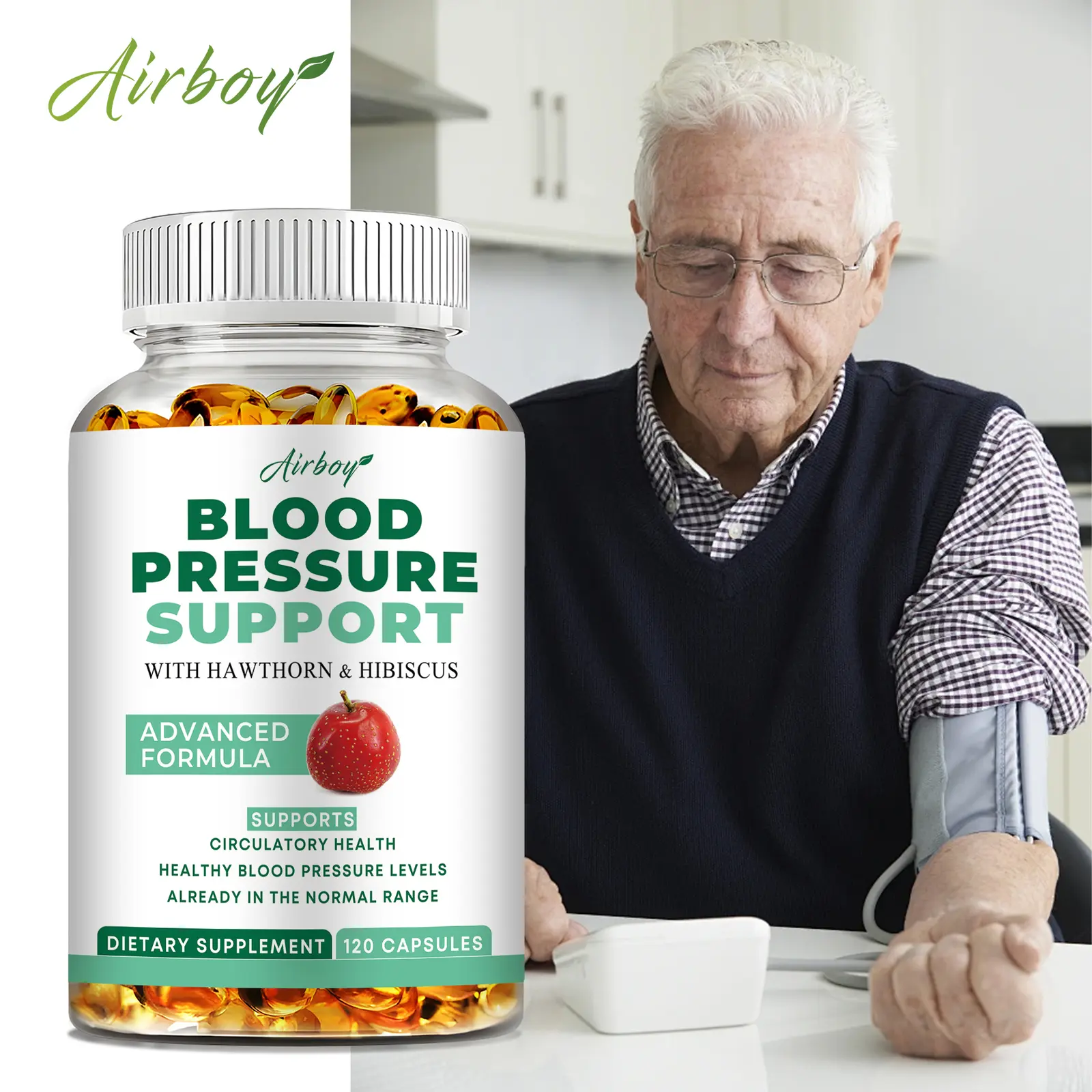 Natural Hawthorn Hibiscus Blood Pressure Support Supplement for Heart Health and Circulation